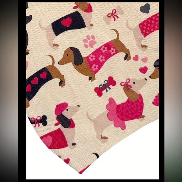 Ivory cream valentine heart dog dachshund knit graphic bubble sleeve sweater - Picture 4 of 5